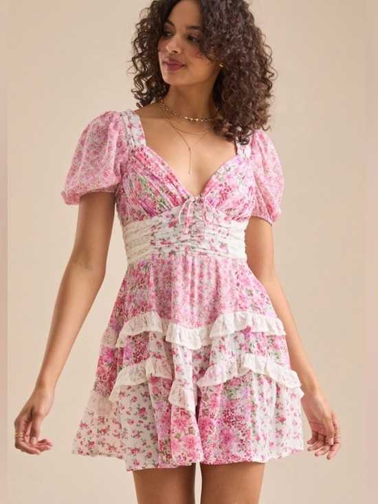 Altar'd State Dresses & Skirts - Altar'd State Pink Floral Ruffled Mini Dress